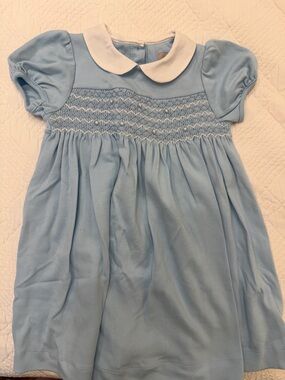 Light Blue Smocked Baby Dress with White Peter Pan Collar 12-18 months